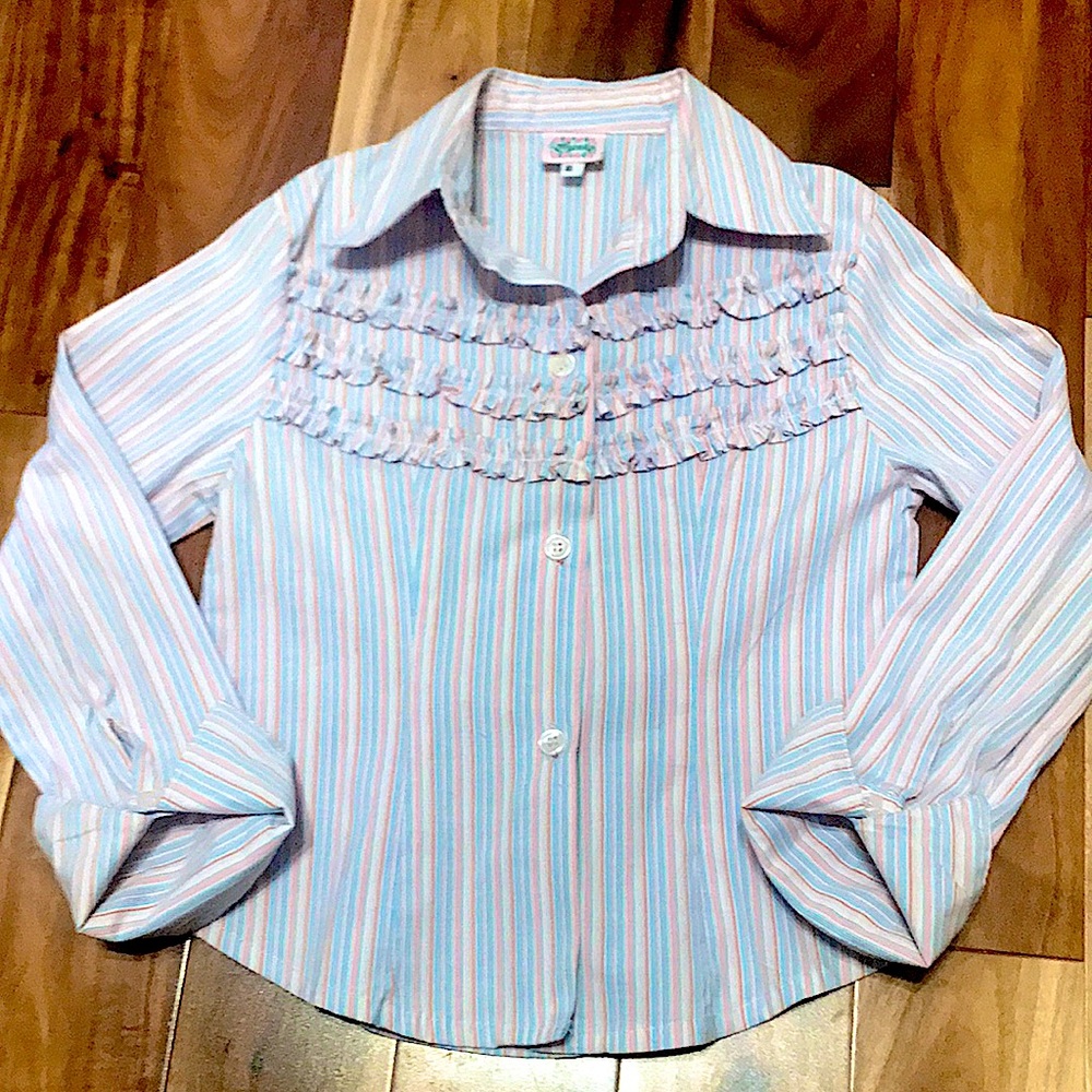 Girl’s Size 8 Striped Fitted Shirt with Frill Detail -EUC